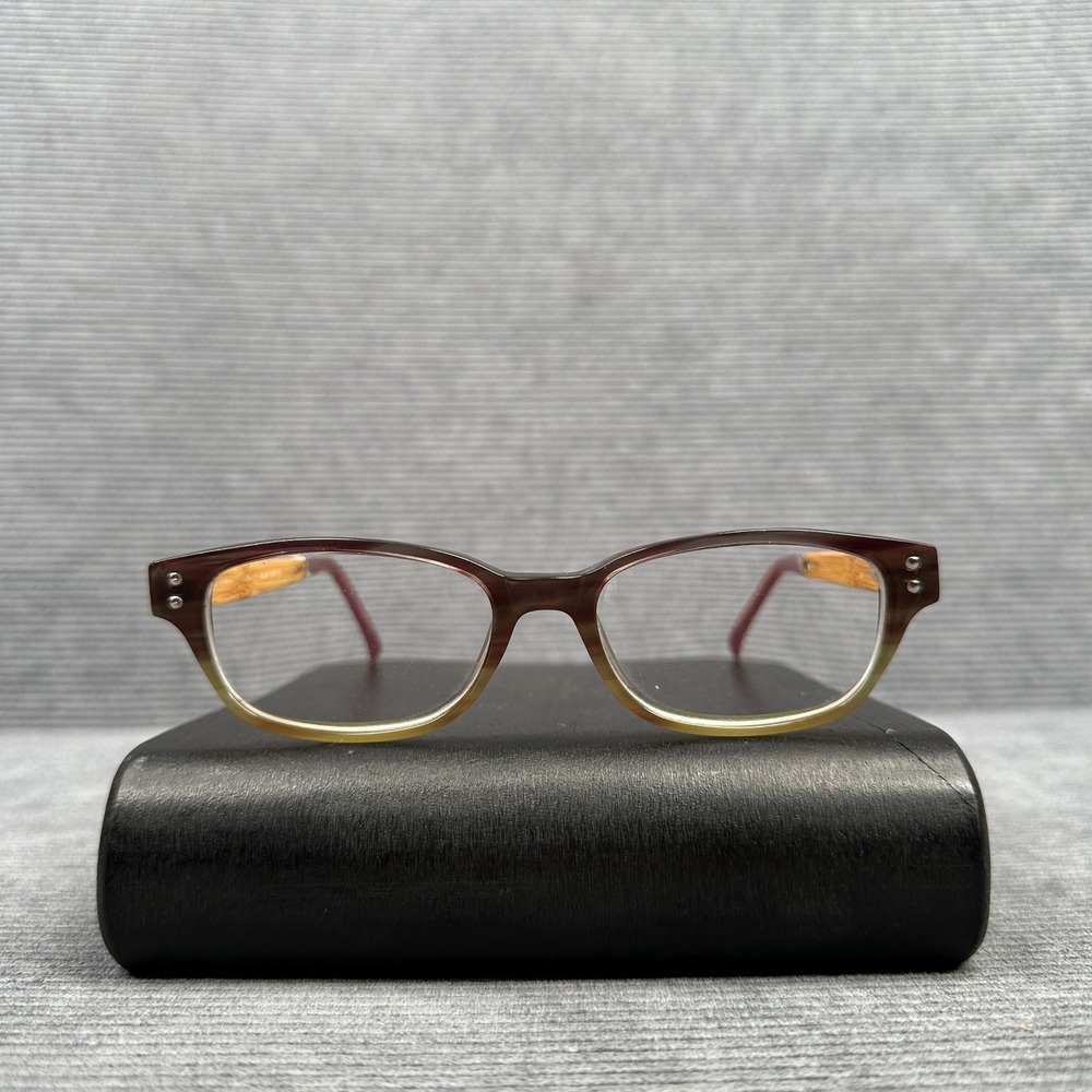 Cole Haan Plum Horn Fade Eyeglasses Rectangular Bamboo Texture Temples 140mm Y2k